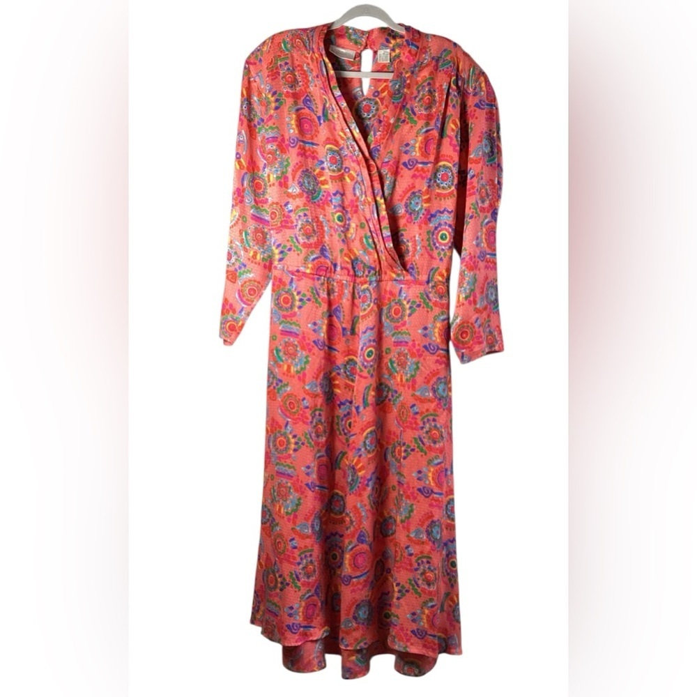 Elisabeth Liz Claiborne 100% Silk paisley maxi dress with belt Size 18 vintage